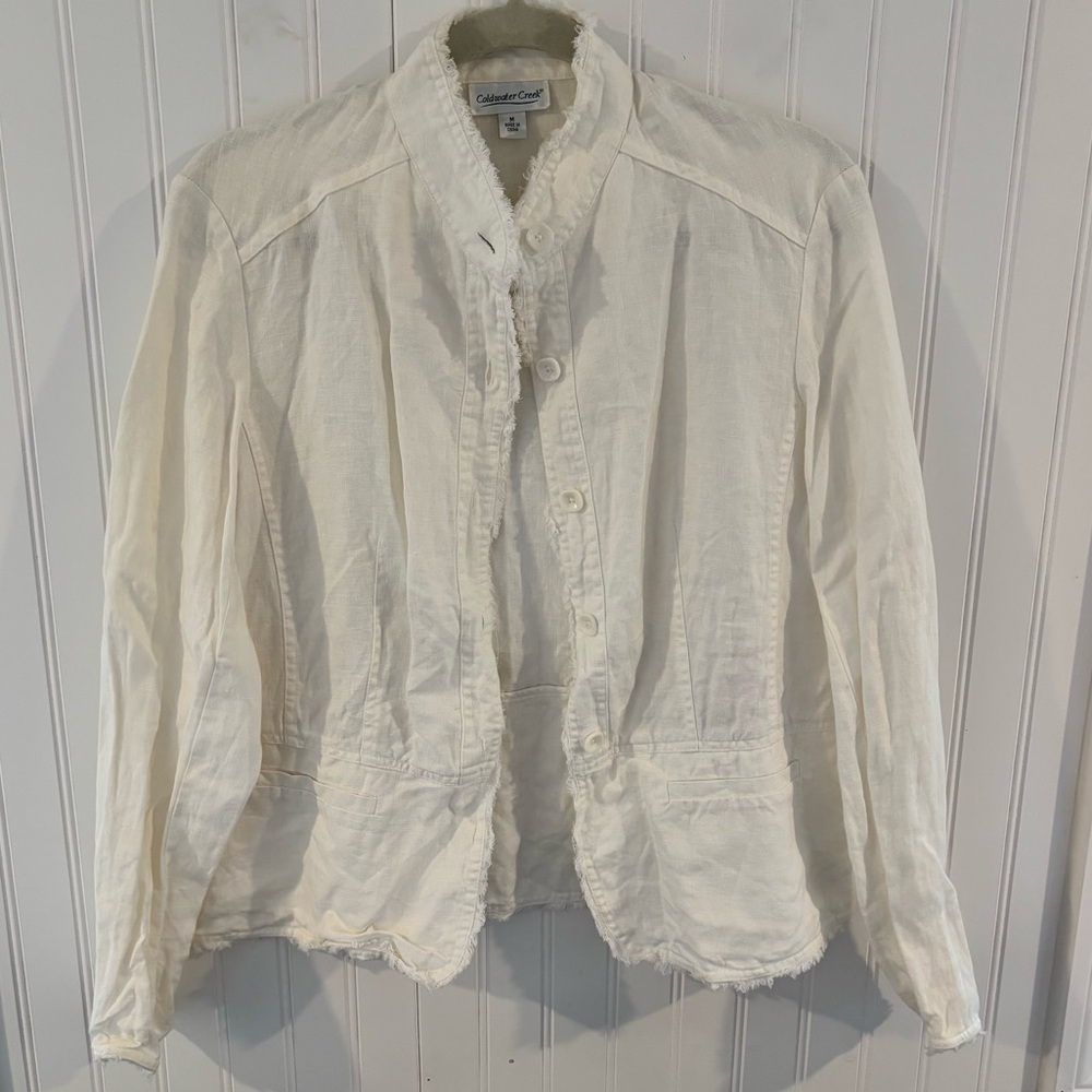 Coldwater Creek Cream Textured Button-Front Blazer